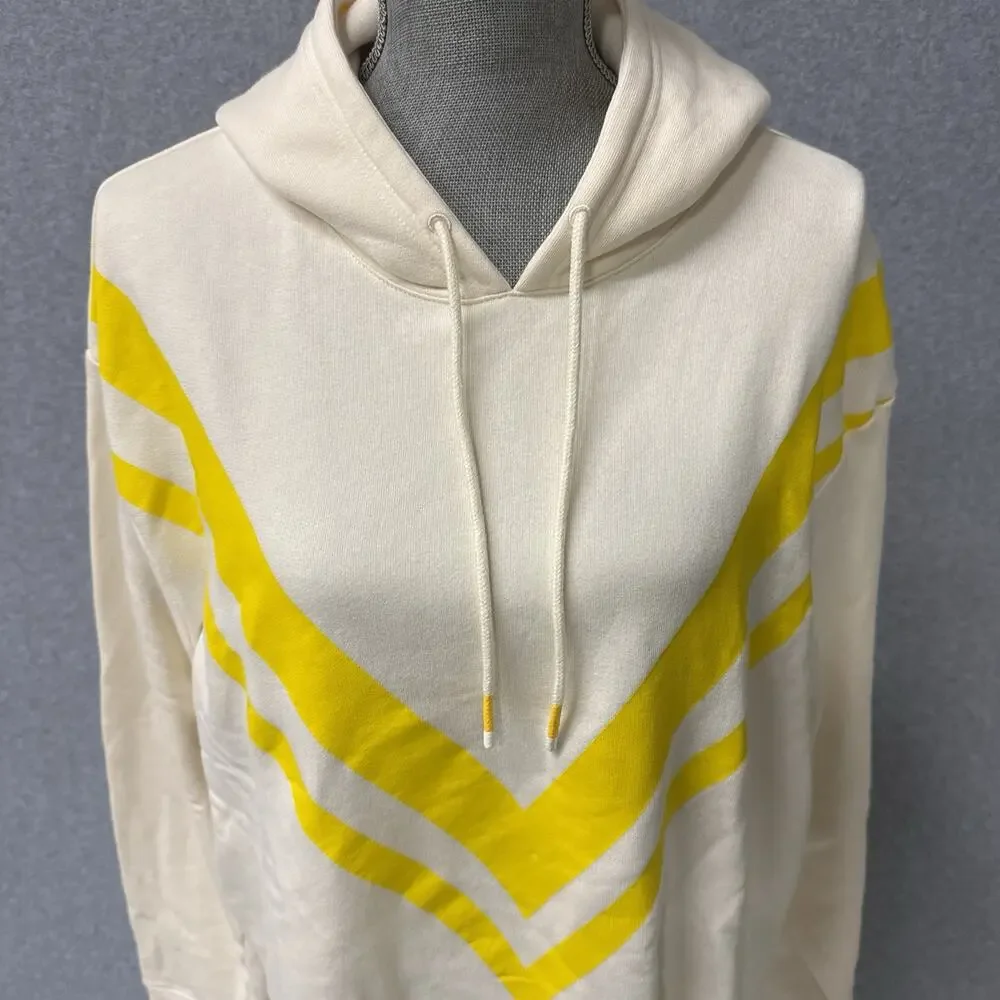 Tory Sport Chevron Hoodie French Terry Cream Yellow Athleisure Size Small